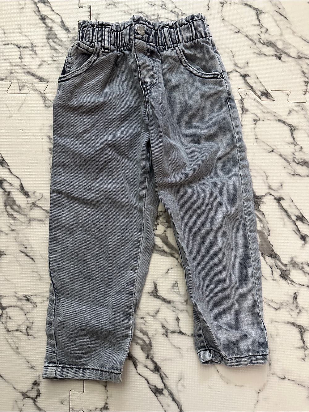 H&M Girls Paperbag Style Gray Elastic Waist Jeans